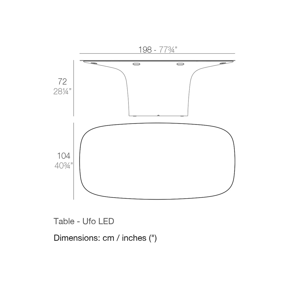 Dimension drawing Table - Ufo LED