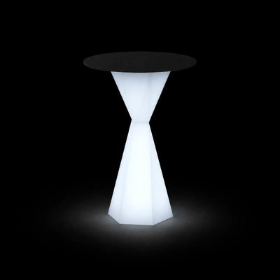 Table Vertex Ronde LED Vondom, éclairé de l'intérieur sur fond noir, taille Ø50x72 cm
