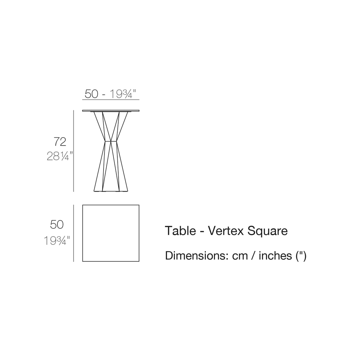 Dimension drawing Table - Vertex Square