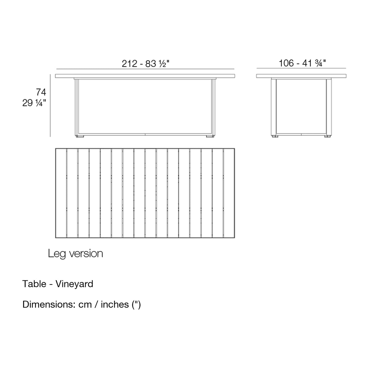 Dimension drawing Table - Vineyard