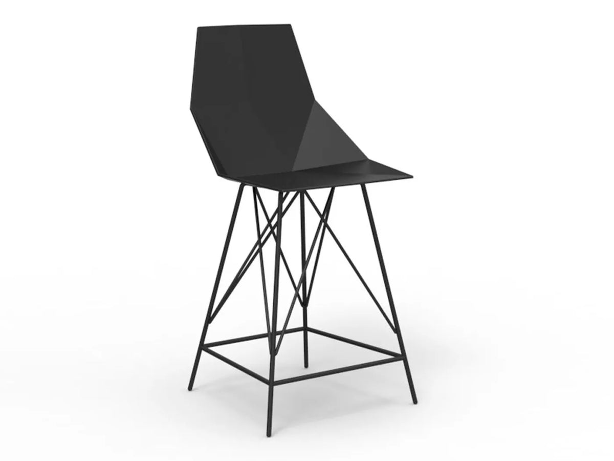 Tabouret de bar Faz Inox Vondom, hauteur d'assise 66 cm, dossier noir, piètement noir