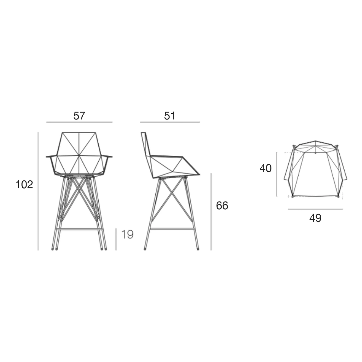 Tabouret de Bar Collection FAZ Inox Extérieur avec Dossier Hauteur d'assise 66 cm Vondom