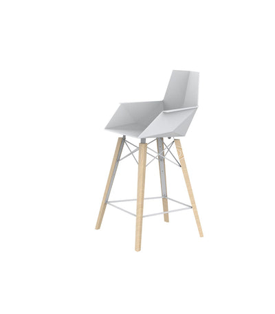 Tabouret de Bar Extérieur avec Accoudoir Couleur dossier Blanc Couleur pied Frêne clair - Collection FAZ Wood Vondom