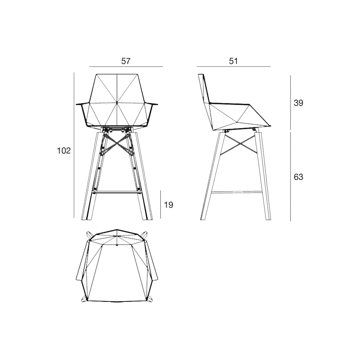 Tabouret de Bar Extérieur avec Accoudoir Hauteur d'assise 63 cm - Collection FAZ Wood Vondom