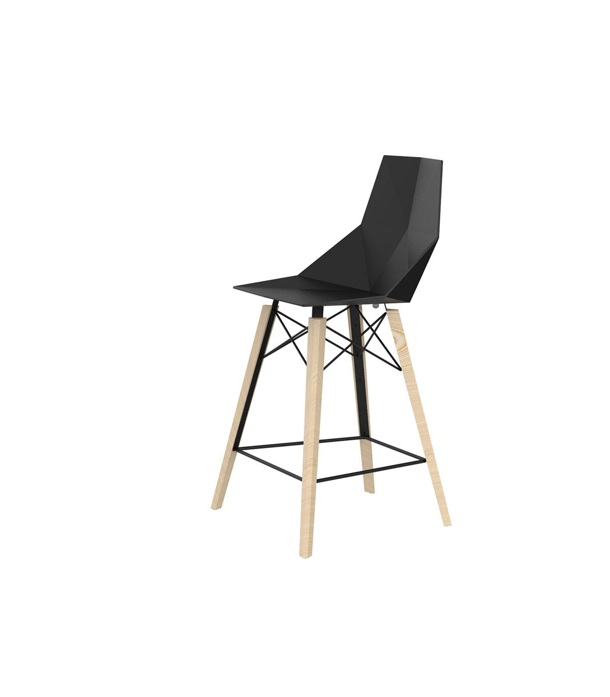 Tabouret de Bar Extérieur sans Accoudoir Couleur dossier Noir Couleur pied Frêne clair - Collection FAZ Wood Vondom