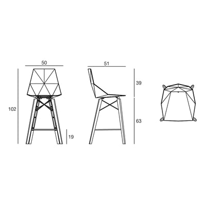 Tabouret de Bar Extérieur sans Accoudoir Hauteur d'assise 63 cm - Collection FAZ Wood Vondom