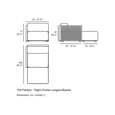 Dimension drawing The Factory - Right Chaise Longue Module