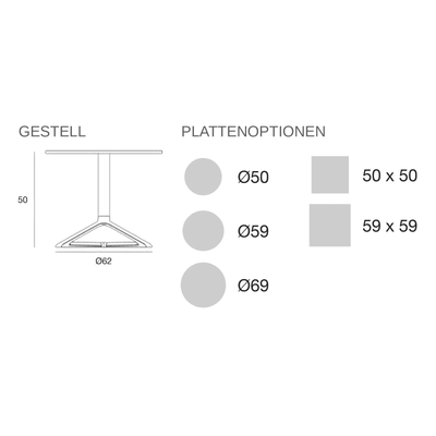 Maßzeichnung Beistelltisch - Delta Quadratisch - Feste Platte