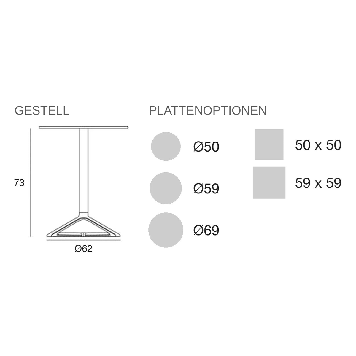 Maßzeichnung Bistrotisch - Delta Rund - Feste Platte