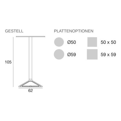 Maßzeichnung Stehtisch - Delta Quadratisch - Feste Platte