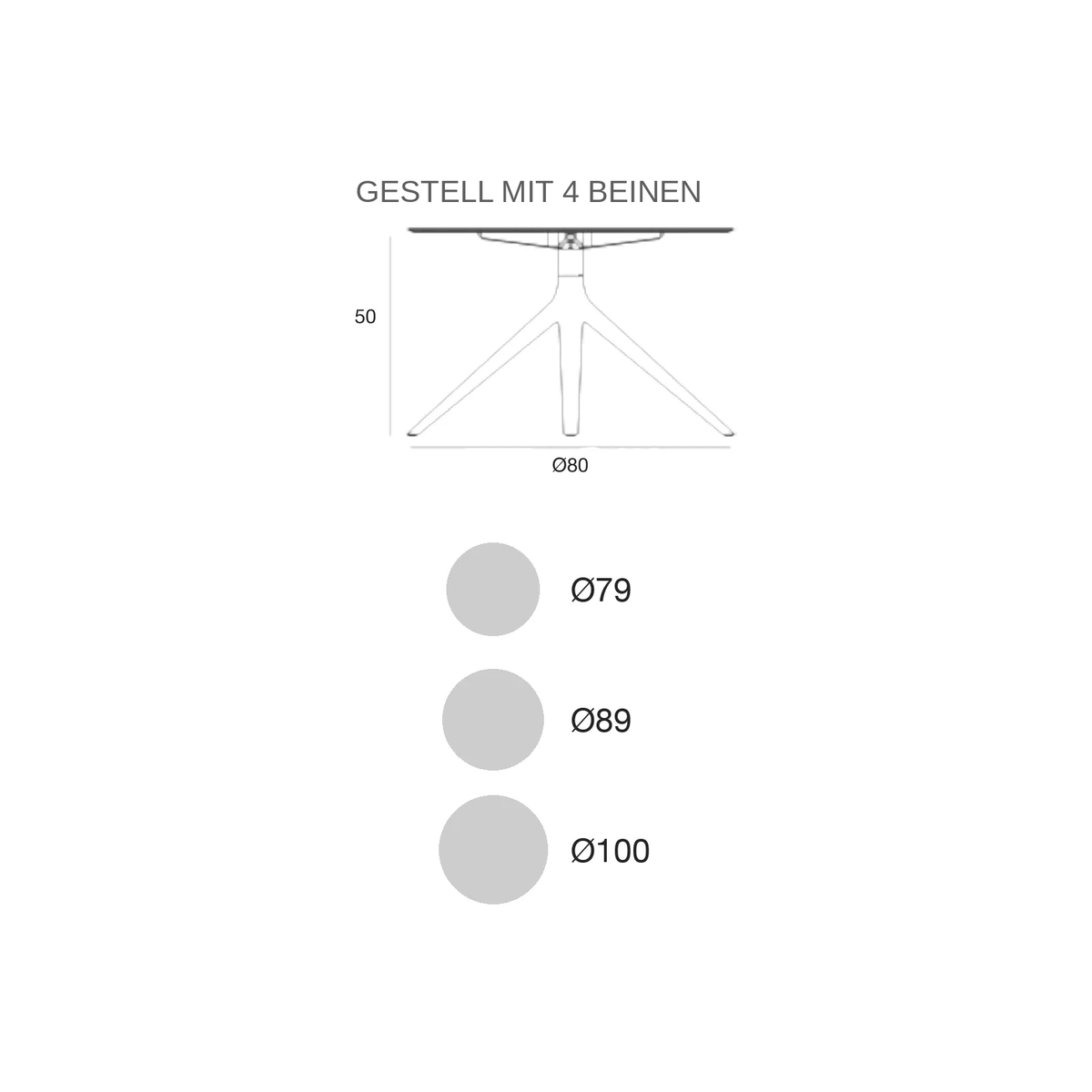 Maßzeichnung Beistelltisch - Mari-Sol Rund - 4 Beine Feste Platte