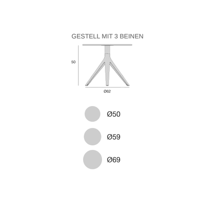 Maßzeichnung Beistelltisch - Mari-Sol Rund - 3 Beine Feste Platte