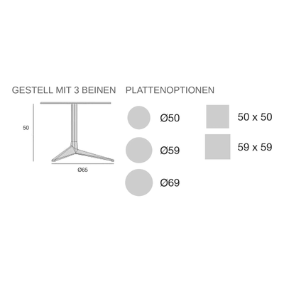 Maßzeichnung Beistelltisch - FAZ Inox Rund - 3 Beine Feste Platte
