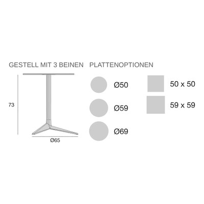 Maßzeichnung Bistrotisch - Faz Inox Rund - 3 Beine Feste Platte